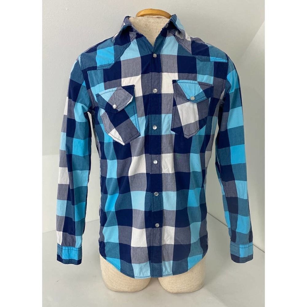 Chip & Pepper Checkered Blue Pearl Snap Shirt 100% Cotton - Men's Size Small